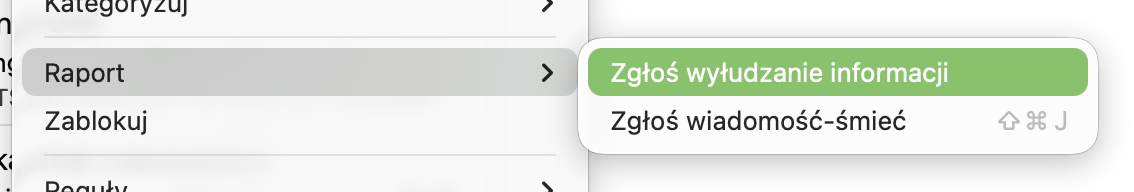Menu Outlooka: Raport, a w nim Zgłoś wyłudzanie informacji
